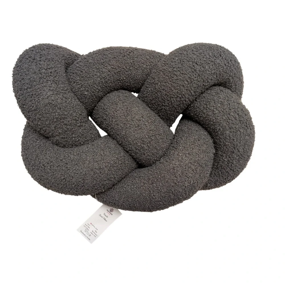 Macmaer Boucle Knot Pillow Charcoal Gray Handmade Sweden Decorative Accent Cozy
